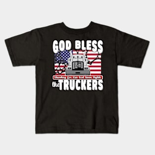 GOD BLESS THE TRUCKERS - USA FLAG TRUCKERS FOR FREEDOM CONVOY USA FLAG - FREEDOM CONVOY 2022 Kids T-Shirt